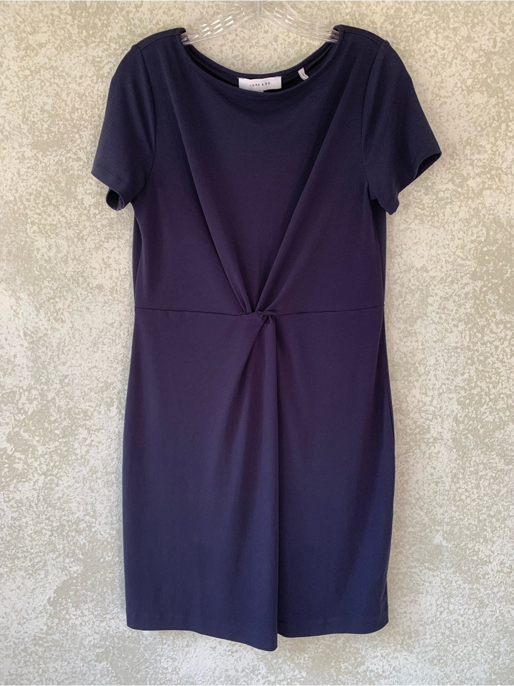Lark & Ro Womens Navy Blue Twist Front Short Sleeve Sheath Dress Size 12